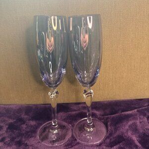 BOHEMIA CZECHOSLOVAKIA COLONY BLUE & GEEN CHAMPAGNE FLUTE